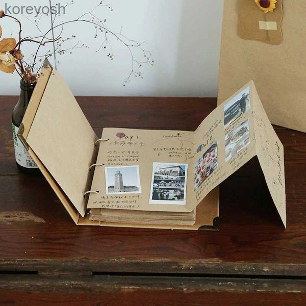 Albümler Kitaplar Retro Kraft Paper Cover Fotoğraf Albümü Boş Kraft Sayfa Düğün Konuk Kitabı Bebek Anılar Hediye Gevşek Yaprak Scrapbookl231012