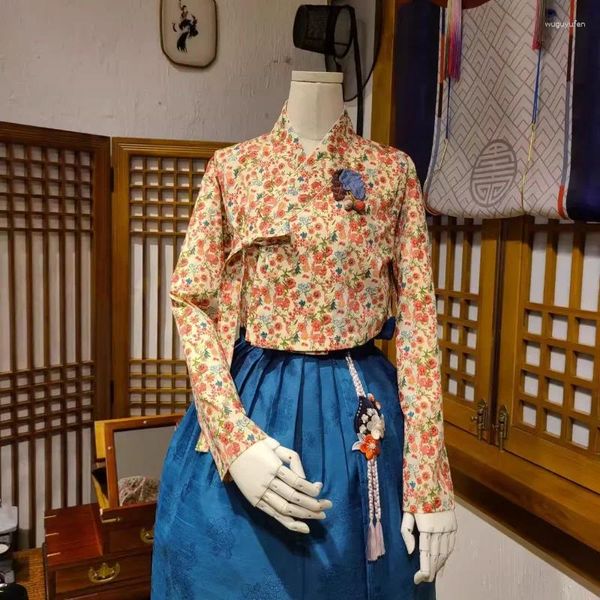 Roupas étnicas Hanfu Vestido Algodão Top Saia Tradicional Vida Coreana Ásia Ilhas do Pacífico