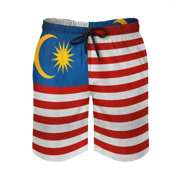 Shorts masculinos Malásia Bandeira da Malásia Nacional de Anime BeachFunny Gráfico Ajustável Cordão Respirável Secagem Rápida Casual Bea