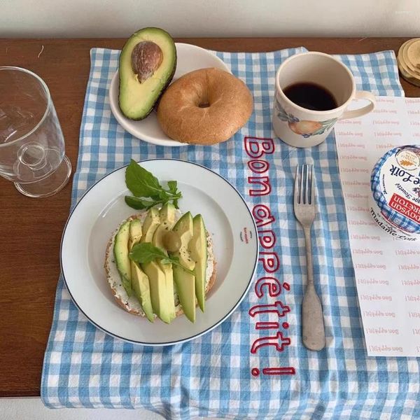 Tovagliolo da tavola in stile plaid francese, tappetino da pranzo ricamato, piccolo sfondo fresco