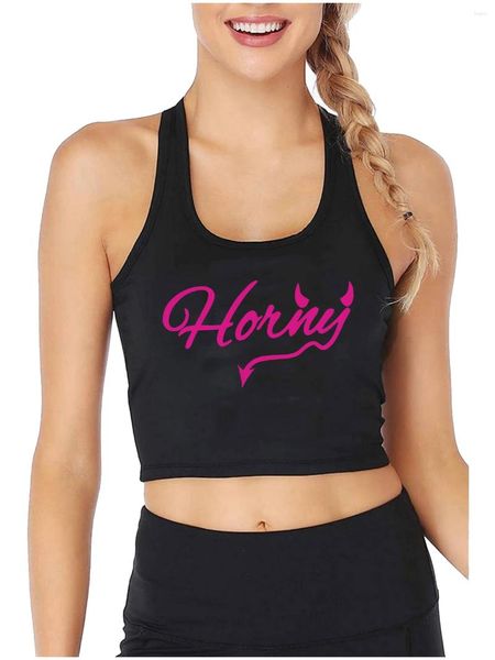 Canotte da donna arrapate con corna da diavolo grafica sexy slim fit crop top divertente divertente flirtare canotte da ragazza moglie impertinente canotta sportiva