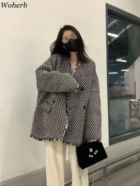 Women's Jackets Woherb Fashion Zebra Striped Women Korean Loose Casual Outwear 2023 Vintage Tops Temperament Coat Chaquetas Para Mujer 231012
