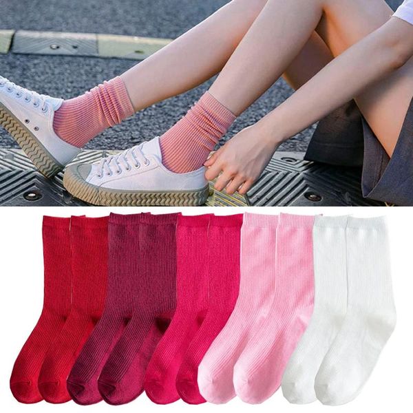 Kadın Çorap 10 Çift Pembe Serisi Şarap Kırmızı Daha Uzun Karışık Pamuk Yaz Kızlar Lady Bahar Sonbahar 35-40 Uzun Koyu Renk
