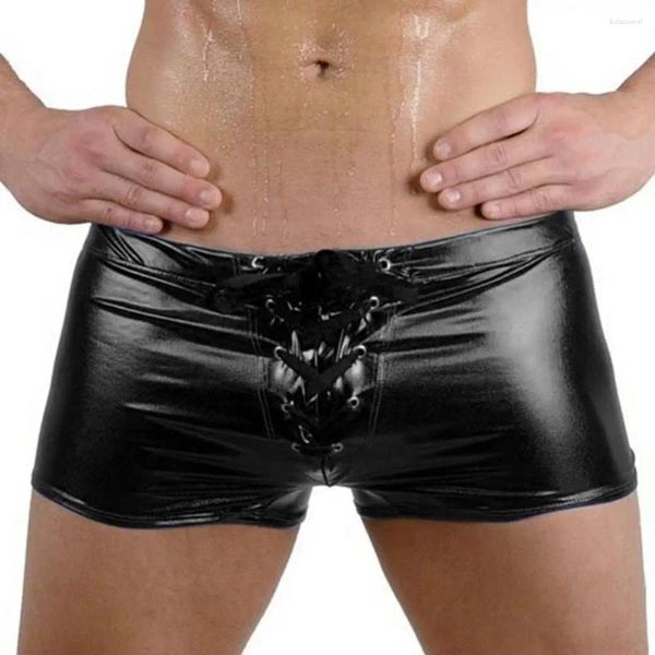 Cuecas boxers de couro de moda masculino pu stap club de renda para cima de roupas íntimas de aranha de praia