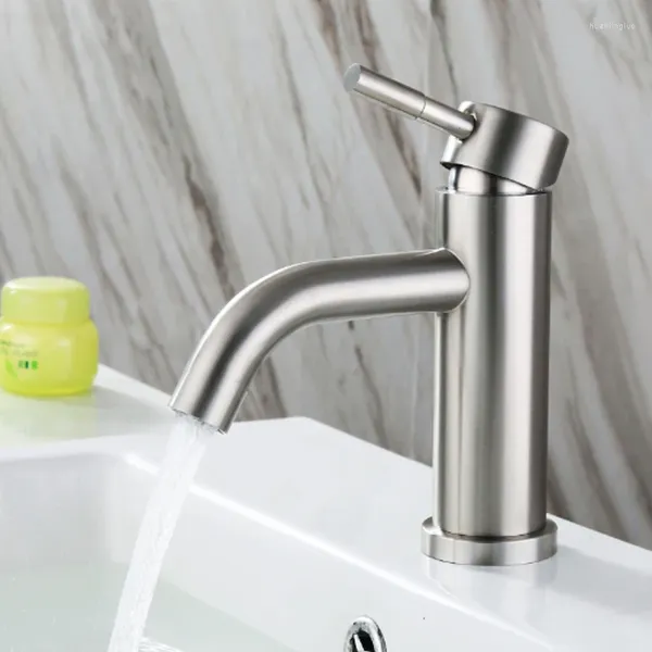 Rubinetti per lavandino del bagno Rubinetto per lavabo in acciaio inossidabile 304 Rubinetto per lavabo contemporaneo con foro singolo e miscelatore per acqua fredda montato su piano