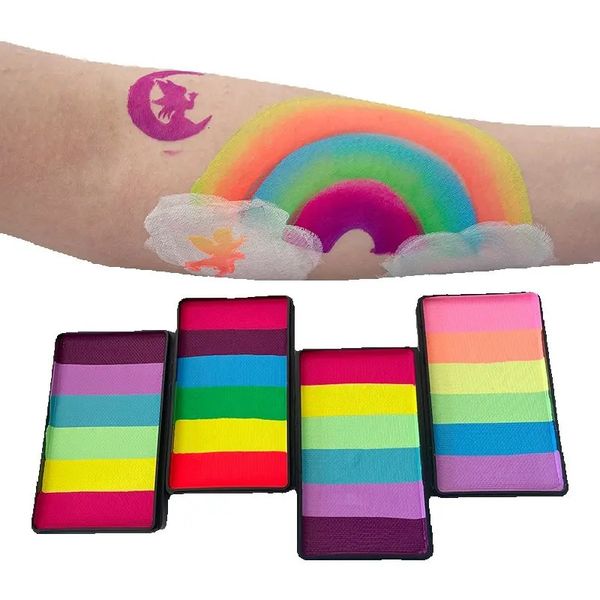 Body Paint Pro Regenbogen-Gesichtsfarbe, Make-up-Pigment, 30 g/50 g Set, mehrfarbige Serie, Körperkunst für Halloween, Neon-UV-Metallic-Gesichtsfarbe, 231012