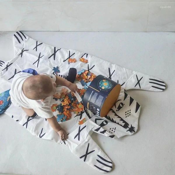 Teppiche Tiger Löwe Baby Spielmatten Kinder Krabbelteppich Bodenteppich Bettwäsche Weiße Decke 112 68 cm Spielzeugaufbewahrung Heimdekoration Geformt