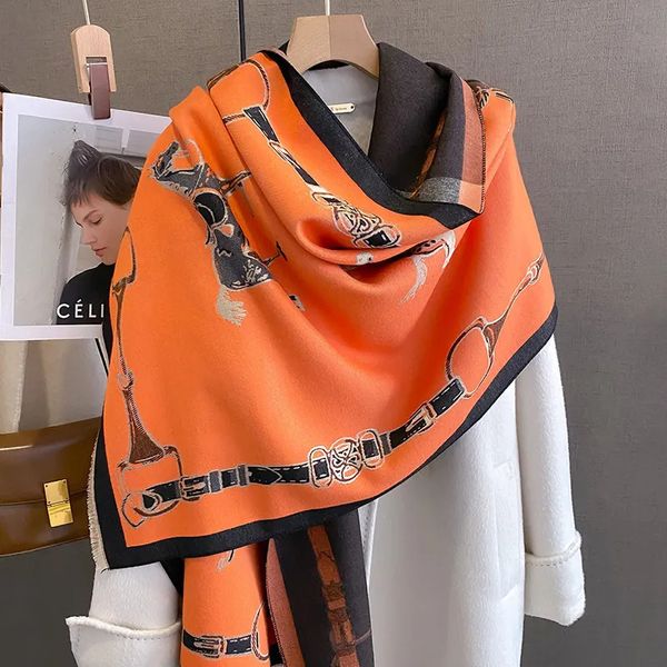 Schals Luxus Warm Pashmina Schal Frauen Schal Dicke Winter Reise Poncho Kaschmir Wraps Bufana Design Druck Decke Casual Echarpe 231012