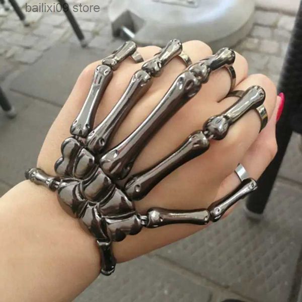 Andere Event-Party-Zubehör, neue Halloween-Dekoration, Halloween-Totenkopf-Ring-Armband, verstellbar, modisches Totenkopf-Handknochen-Fünf-Finger-Ring-Armband, einteilig, T231012