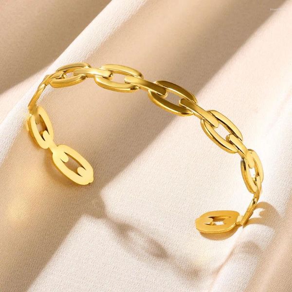 Armreif Gold Farbe Edelstahl Kette Armband Für Frauen Eleganz Schmuck Zubehör Offene Armbänder Pulseras Mujer