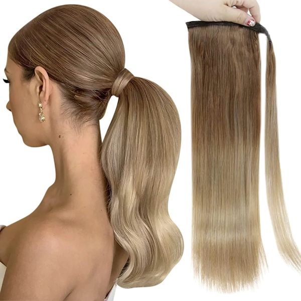 Perucas de renda realbeauty clip em rabo de cavalo cabelo brasileiro em linha reta cabelo humano envoltório em torno de rabo de cavalo peças de cabelo hightlight macio 231012