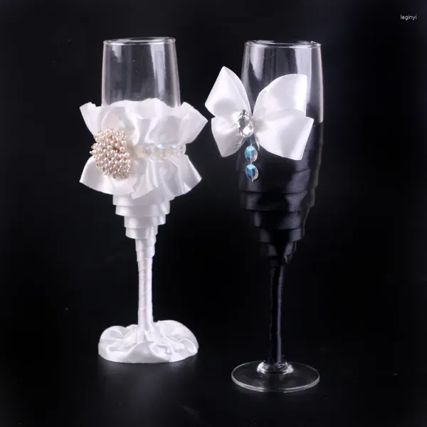 Польза для вечеринки, 1 пара/лот, белый и черный цветок, деревенский свадебный бокал для шампанского, чашка для вина