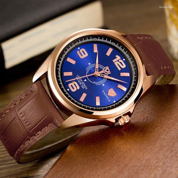 Relógios de pulso 2023 Yazol Relógio Mens Relógios Top Quartz Relógio de Pulso Azul Dial Moda Couro Masculino Orologio Uomo