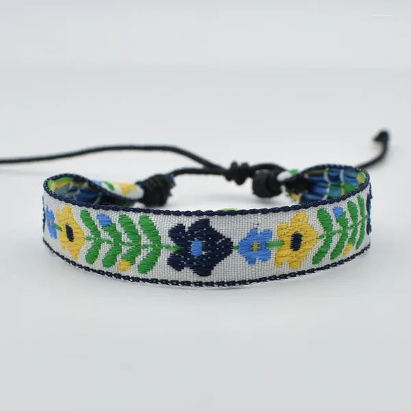 Charme pulseiras estilo artesanal pulseira mão tecer amizade pulseira flor tecido corda corda para mulheres homens sorte bracele