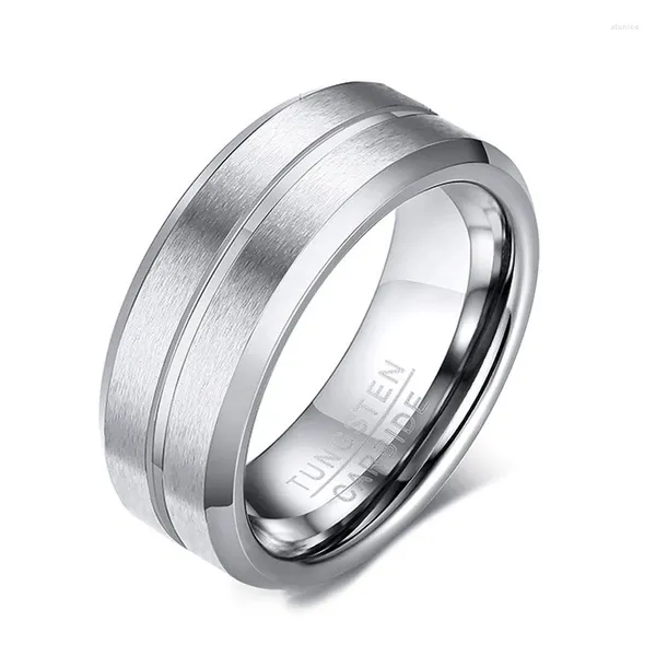 Anéis de casamento Tigrade Classic Design Homens Anel de carboneto de tungstênio para festa 8mm cor prata unissex escovado joias na moda masculino