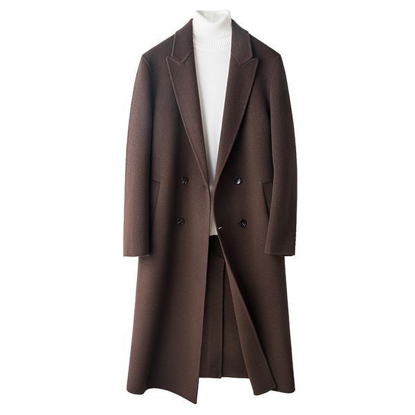 Clássico camelo casacos dos homens fino ajuste casaco de lã de inverno longo trench coat jaqueta de negócios auutmn blusões topos outerwear