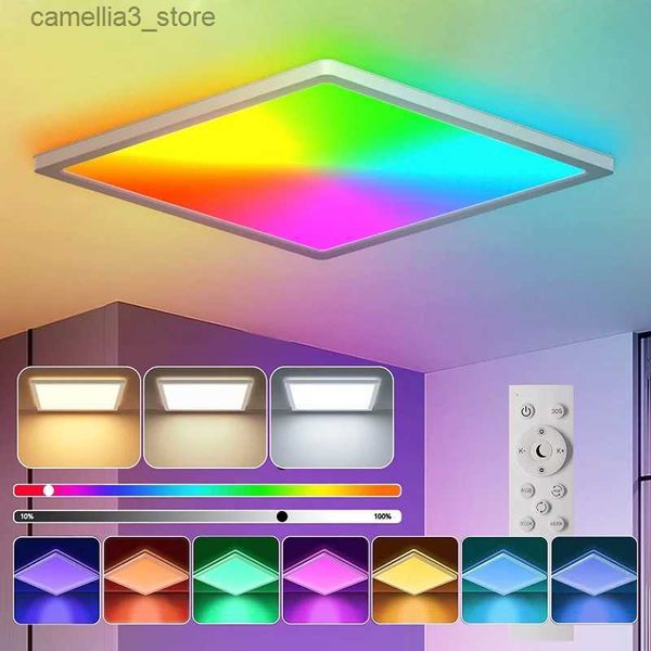 Deckenleuchten Tuya WiFi 24W quadratische LED-Deckenleuchte doppelt dimmbar CCT Ultradünnes Oberflächenmontagelicht RGB-Farbhintergrundbeleuchtung Home Schlafzimmer Dekor Q231012