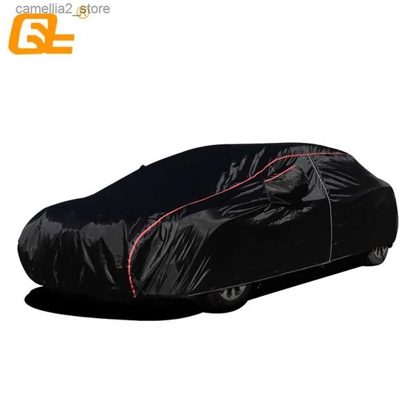 Capas de carro 210t universal completa capas de carro ao ar livre evitar sol neve chuva poeira geada vento e folhas preto caber suv sedan hatchback q231012