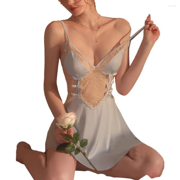 Женская одежда для сна, женская сексуальная ночная рубашка, частная пижама, кружевное перспективное нижнее белье с открытой спиной, полые слинги, домашняя одежда, плотная эротическая ночная рубашка
