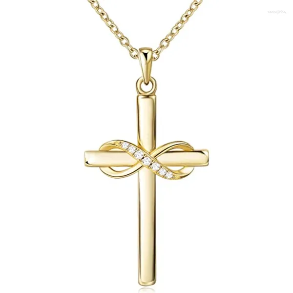 Ожерелья с подвесками Huitan Infinity Cross ожерелье для женщин для свадьбы золотого цвета Роскошные модные аксессуары для шеи Ly Design Женские украшения
