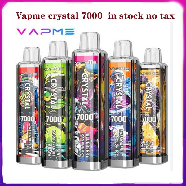 Оригинальный VAPME CRYSTAL 7000 Puffs, одноразовый вейп, 14 мл, предварительно заполненный аккумулятор емкостью 650 мАч, RGB сетчатая катушка, vapeme, прозрачная паровая ручка