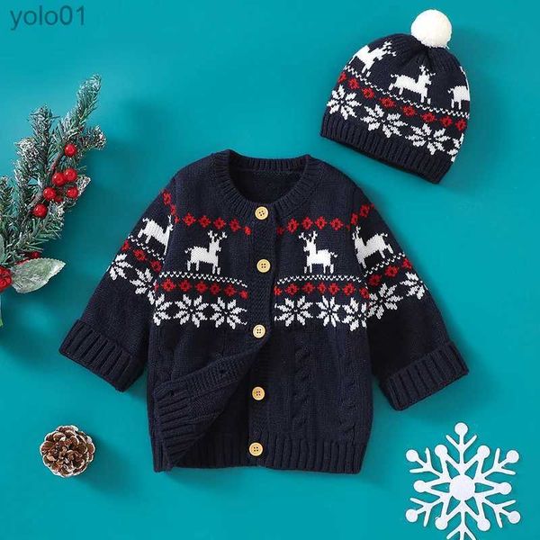 Maglioni da donna Maglioni di Natale Neonato Vestiti Invernali Casual Bottoni in maglia Infantile Bambini Ragazzi Ragazze Natale Giacche in maglia Cappotti + CappelloL231107