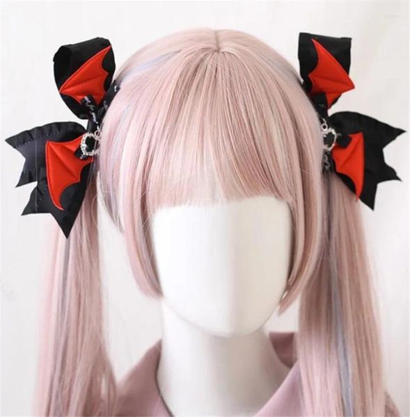 Articoli per feste Black Gothic Lolita Girl Halloween Ali di pipistrello Cuore Punk Cosplay Accessori per clip laterali per capelli forcina B2462