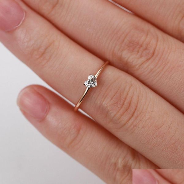 Anéis para mulheres minimalista doce forma de coração zircão 3 cores anel de dedo fino proposta festa presente moda jóias kbr014 dhgarden ottc2