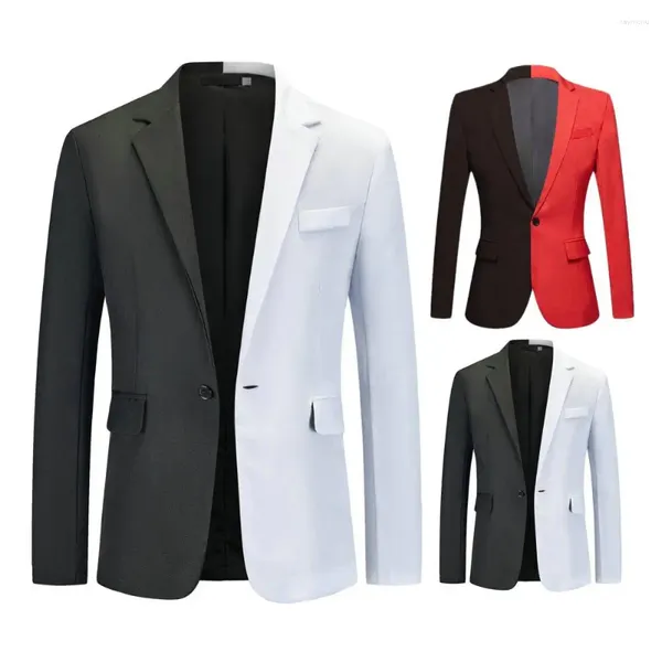 Erkekler Suits Patchwork kontrast renk takım elbise erkekler ceket ince fit yaka ile uzun kollu