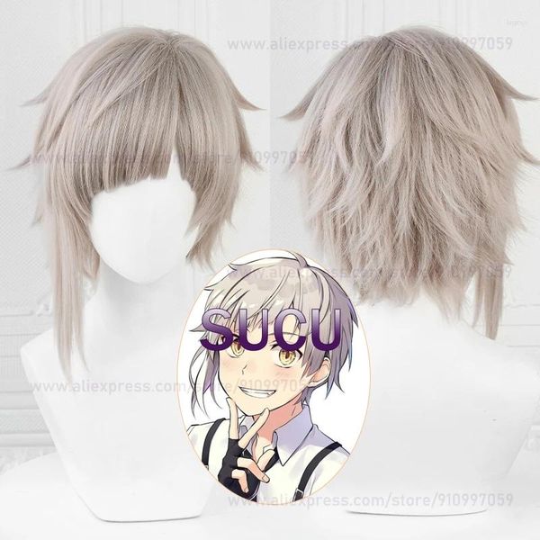 Articoli per feste Parrucca cosplay Atsushi Nakajima Anime Bungo Stray Dogs Parrucche sintetiche resistenti al calore con capelli grigi di loto