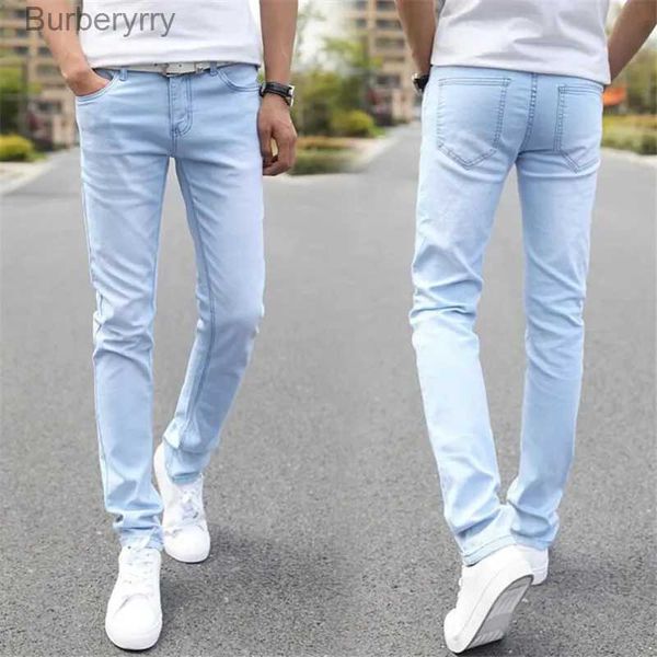 Calças de brim masculinas venda quente denim barato jeans fino ajuste calças jeans masculinas estiramento luz azul calças de alta qualidade casual moda vaca boyl231011