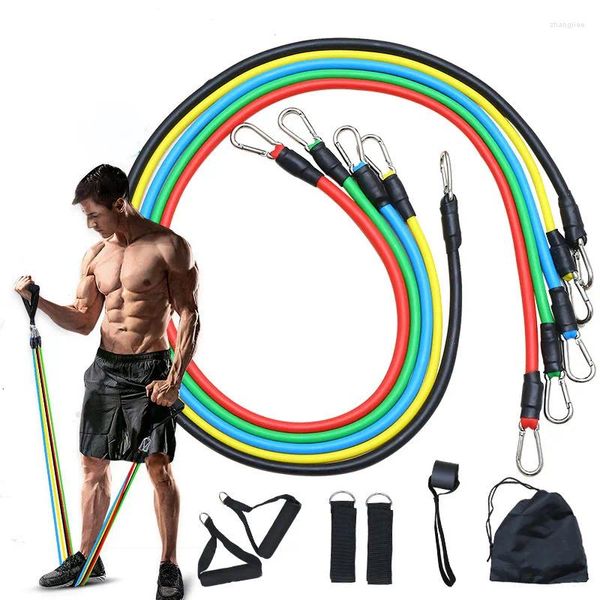 Faixas de resistência 11pcs entrar em forma com yoga pilates e exercícios de ginástica para homens mulheres cinto de treinamento muscular elástico