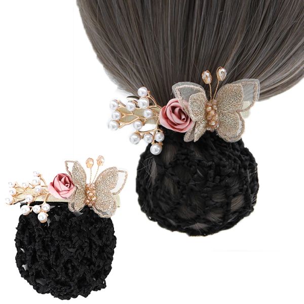 Nuovo fiore farfalla impugnatura forcina uncinetto rete snood fiocco fermaglio per capelli fiocco retina per capelli chignon ufficio lady papillon barrette