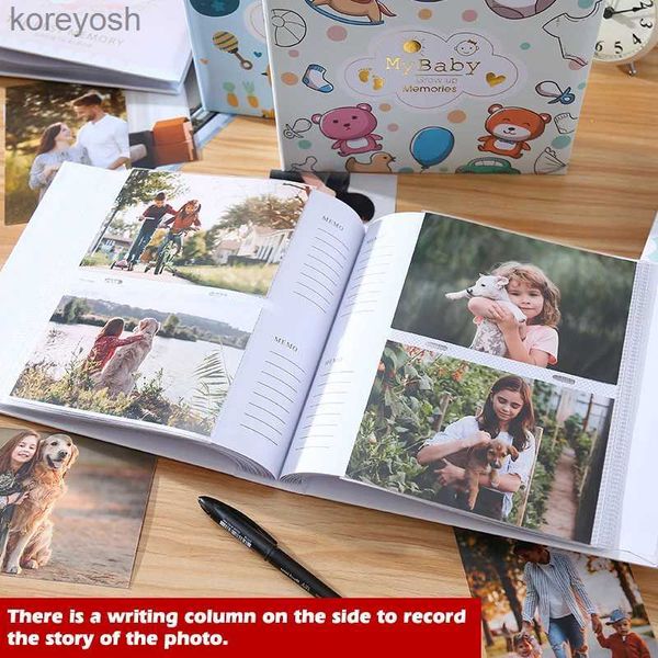 Albümler Kitaplar 6 inç Fotoğraf Albümü Writable Çocuk Koleksiyonu Büyüme Fotoğrafları 200pcs Yüksek Kapasiteli Sert Kabuk Kağıdı İnterleaf Albümsl231012