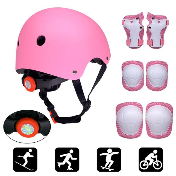 Наколенники на локтях, 7 шт., регулируемые подушечки, набор защиты для шлема на запястье, детский защитный шлем для мальчиков и девочек, комплект наколенников для скейтбординга, велосипедный шлем, 231012