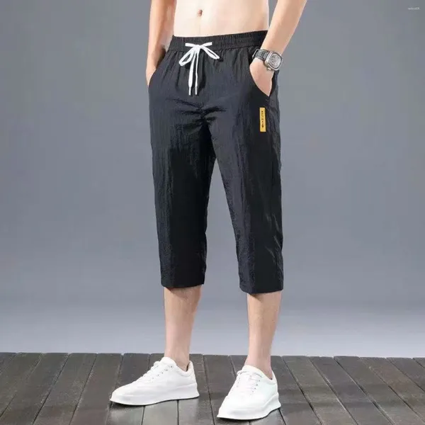 Pantaloncini da uomo da uomo con tasche estate ghiaccio seta rilassata coulisse casual corsa allenamento allenamento pantaloni sportivi