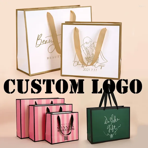 Envoltório de presente 5 pcs logotipo personalizado presentes pacotes sacos para jóias cosméticos papel de casamento de alta qualidade