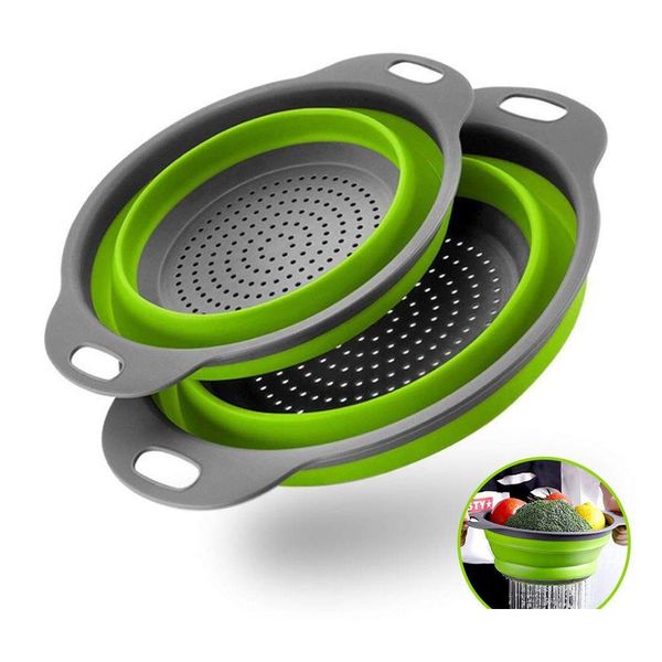 Colanders Filtros Dobrável Sile Colander Frutas Vegetais Cesta de Lavagem Filtro com Alça Dobrável Escorredor Cozinha Ferramentas Cl Dhwbi