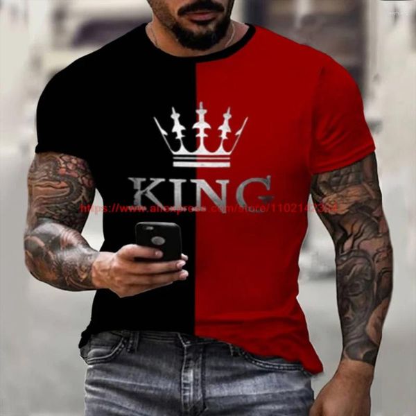 Homens Camisetas Moda Rei Preto e Branco Vermelho Costura Top T-shirt Camisa de Manga Curta Verão Design Americano Europeu