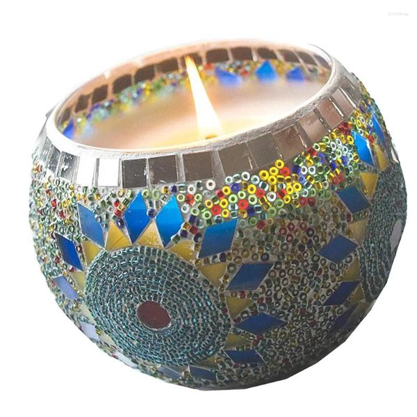 Titulares de vela padrão de girassol segurando suporte de luz de chá mosaico vidro castiçal luzes estilo peça central decorativa artesanal