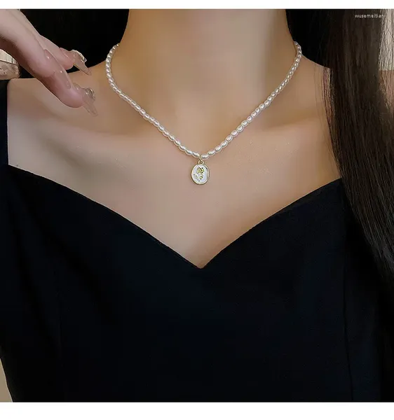 Anhänger Halsketten Französisch Vintage Perle Halskette Damenmode Koreanische Rose Kragen Muttertag Geschenk Frau Kette Schmuck