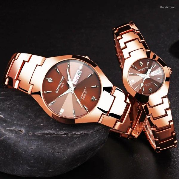 Orologi da polso Coppia Orologio al quarzo per uomo Donna Donna Calendario Tungsteno Acciaio inossidabile Colore Reloj Uomo Uomo Orologio Lusso luminoso