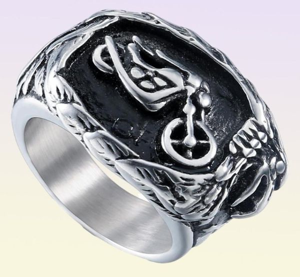 Paar Ringe Größe 713 Männer Edelstahl Retro Schwarz Großen Ring Motorrad Muster Finger Schmuck Hip Mode Männliche Hand Wasserdicht und 8058218