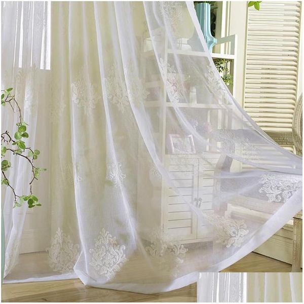 Tenda Tende Tenda Bianca Europea Ricamata Tle Tende Per Soggiorno Camera Da Letto Luxruy Sheer Windows Trattamento Casa Giardino H Dh1Zu