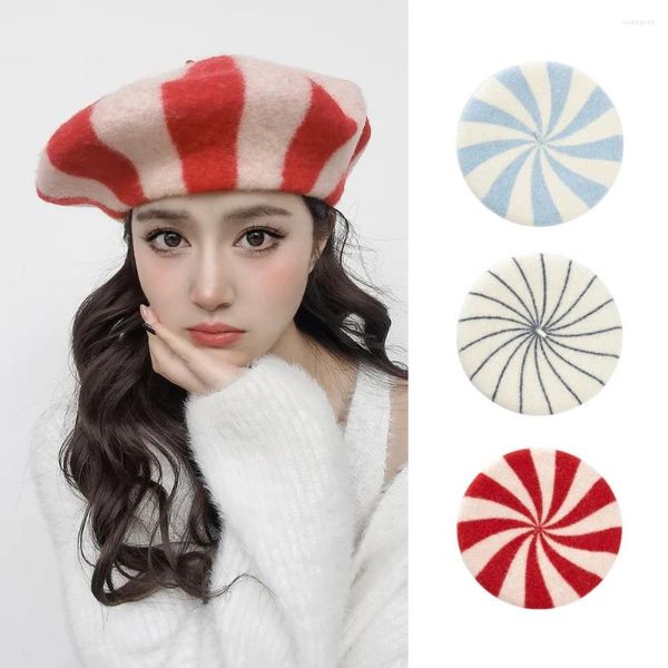 Berets Wolle Frauen Hut Winter Große Größe Gestreifte Candy Farbe Casual Eltern Kind Mode Design Dame Mädchen Boina Kappe