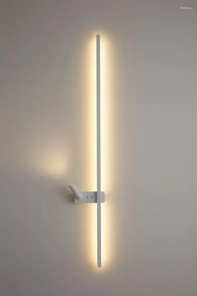 Lâmpada de parede Moderna Simples Preto Branco Metal Alumínio LED Liner Tiras Quarto Cabeceira Apartamento El Sala de Estar