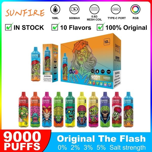 Оригинальный одноразовый вейп -ручка Sunfire Puff 5000 6000 7000 8000 9000 10000 12000 Puffs 600 мАч аккумулятор 18 мл Eliquid 0 мг 20 мг 30 мг 50 мг E Сигаретный устройства заводской заводской завод