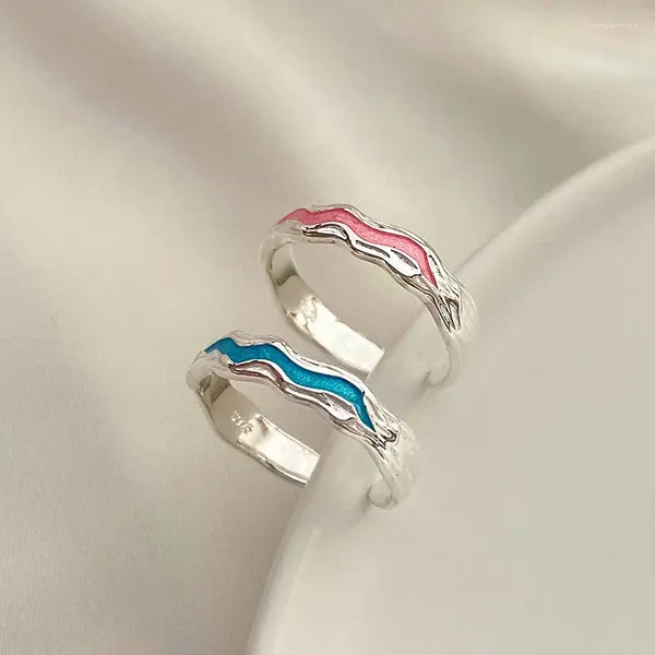 Anéis de cluster moda sliver cor gotejamento óleo aberto casal para mulheres homens punk coração para sempre amor romântico anel jóias presente do dia dos namorados