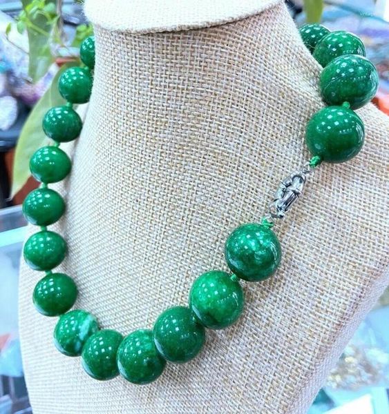 Correntes Enorme Natural 20mm Verde Jade Gemstone Rodada Beads Colar 18 Polegadas