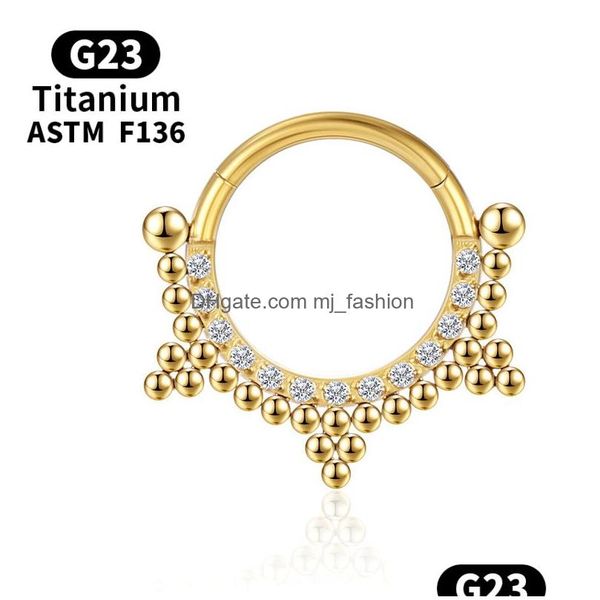 Anelli da naso Borchie Setto Piercing Clicker Anello al naso Zircone Cartilagine Spirale G23 Orecchini in titanio Labret Trago Gioielli in oro Corpo Ebreo Dh5Ci